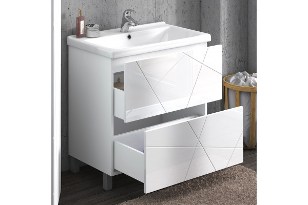 Тумба с раковиной Vigo Geometry 60 белая, напольная, с ящиками