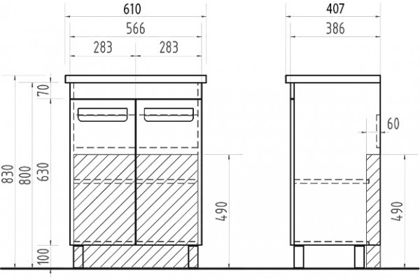 Тумба с раковиной Vigo Plaza 60 2 дверцы, напольная, с доводчиками