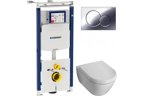 Комплект Система инсталляции для унитазов Geberit Duofix Sigma 12 Plattenbau 111.362.00.5 + Унитаз подвесной Villeroy & Boch Subway 2.0 5600 1001 alpin + Кнопка смыва Geberit Sigma 01 115.770.21.5 хром + Крышка-сиденье Villeroy & Boch Subway 2 цвет белый,