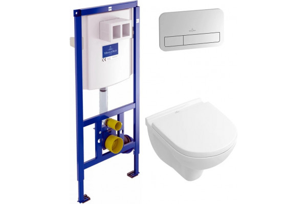 Комплект Система инсталляции для унитазов Villeroy & Boch 9224 6100 + Унитаз подвесной Villeroy & Boch O Novo 5688HR01 alpin, безободковый + Кнопка смыва Villeroy & Boch Viconnect 9224 9069 матовый хром, цвет белый, бачок 3/6 л