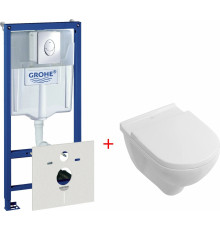 Комплект Система инсталляции для унитазов Grohe Rapid SL 38750001 4 в 1 с кнопкой смыва + Унитаз подвесной Villeroy & Boch O'Novo 5660 H101 alpin, цвет белый,  в современ