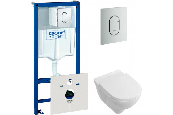 Комплект Система инсталляции для унитазов Grohe Rapid SL 38929000 4 в 1 с кнопкой смыва + Унитаз подвесной Villeroy & Boch O'Novo 5660 H101 alpin, цвет белый, бачок 3/6 л
