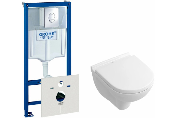 Комплект Система инсталляции для унитазов Grohe Rapid SL 38750001 4 в 1 с кнопкой смыва + Унитаз подвесной Villeroy & Boch O Novo 5688 H1 01 alpin, с микролифтом, цвет белый