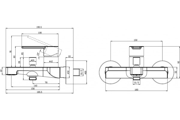 Смеситель Villeroy & Boch Architectura TVT10300200061 для ванны с душем, однорычажный, хром