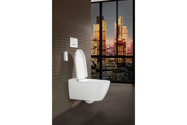 Унитаз подвесной Villeroy & Boch Viclean V0E100R1 альпийский белый, с функцией биде, овальный, антивсплеск, 38.5x59.5 см