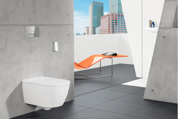 Унитаз подвесной Villeroy & Boch Viclean V0E100R1 альпийский белый, с функцией биде, овальный, антивсплеск, 38.5x59.5 см