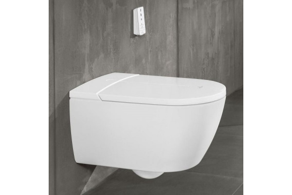 Унитаз подвесной Villeroy & Boch Viclean V0E100R1 альпийский белый, с функцией биде, овальный, антивсплеск, 38.5x59.5 см