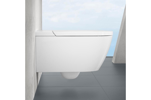 Унитаз подвесной Villeroy & Boch Viclean V0E100R1 альпийский белый, с функцией биде, овальный, антивсплеск, 38.5x59.5 см