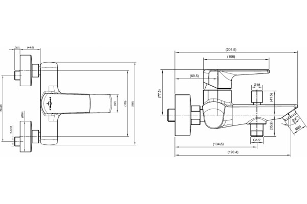 Смеситель Villeroy & Boch Subway 2.0 TVT10200300061 для ванны с душем, однорычажный, хром