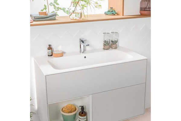 Мебельная раковина Villeroy & Boch Finion 4164A0R2 star white, ceramicplus, с переливом, прямоугольная, цвет белый