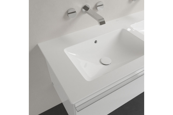 Мебельная раковина Villeroy & Boch Venticello 130 см, без отверстия для смесителя, альпийский белый ceramic plus, прямоугольная