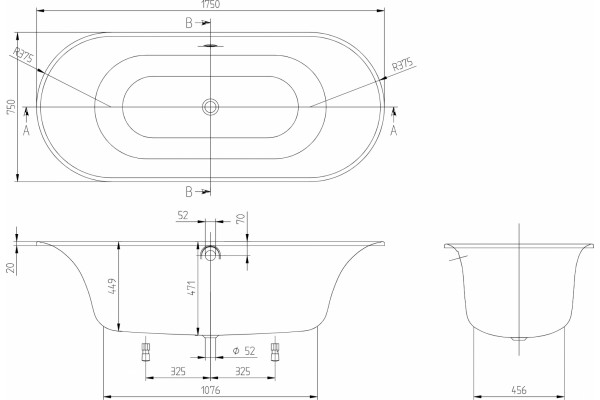 Акриловая ванна Villeroy & Boch Cetus UBQ175CEU7V-01 175х75, альпийский белый, овальная, встраиваемая