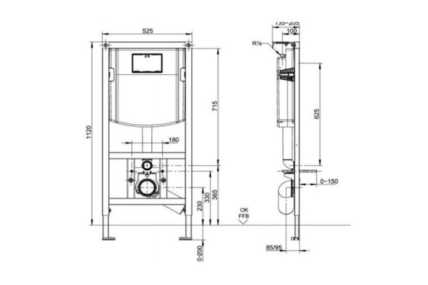 Система инсталляции для унитазов Villeroy & Boch бачок 3/6 л, 52.5x20.5x112 см