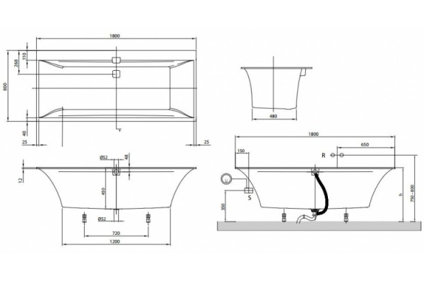 Акриловая ванна Villeroy & Boch Squaro Edge 12 180х80 alpin прямоугольная, объем 180 л.