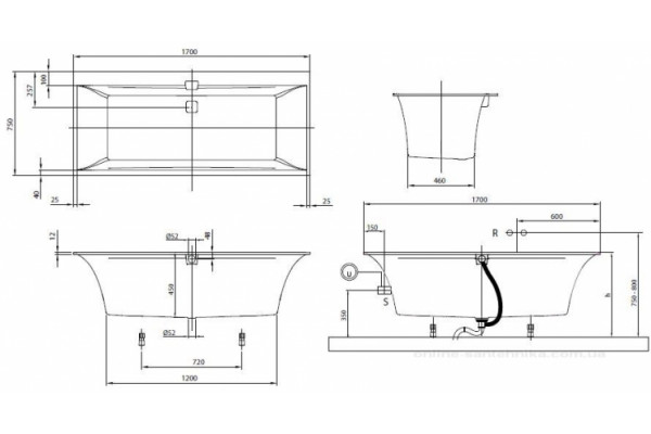 Акриловая ванна Villeroy & Boch Squaro Edge 12 170х75 alpin прямоугольная, объем 165 л.