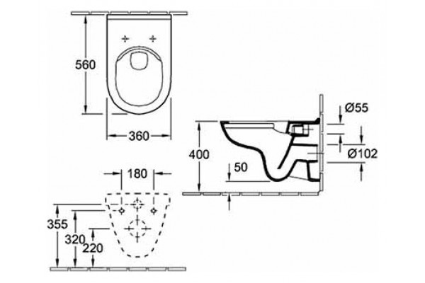 Унитаз подвесной Villeroy & Boch O Novo 5660HRR1 alpin, безободковый, белый, овальный, 36x56 см
