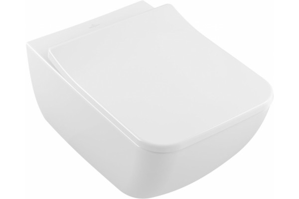 Унитаз подвесной Villeroy & Boch Venticello 4611RSR1 безободковый, Ceramicplus, белый, прямоугольный, 37.5x56 см
