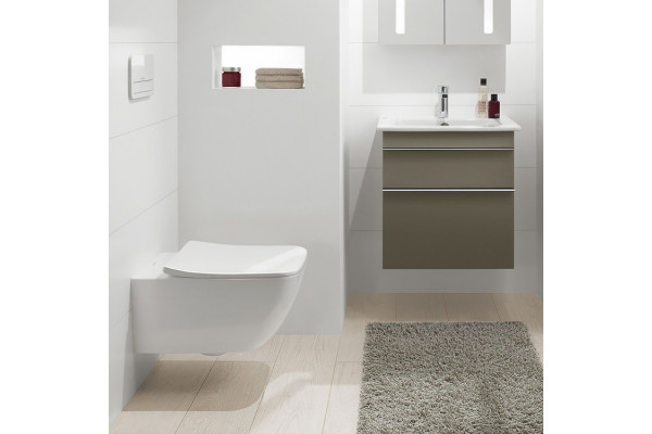 Унитаз подвесной Villeroy & Boch Venticello 4611RSR1 безободковый, Ceramicplus, белый, прямоугольный, 37.5x56 см