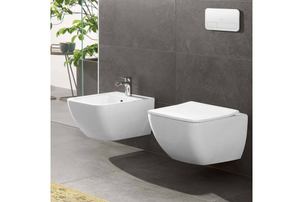 Унитаз подвесной Villeroy & Boch Venticello 4611RSR1 безободковый, Ceramicplus, белый, прямоугольный, 37.5x56 см