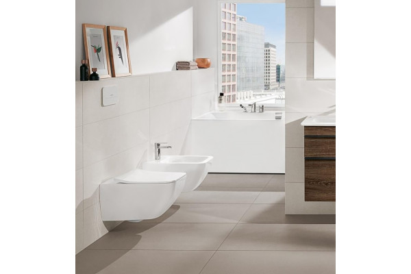 Унитаз подвесной Villeroy & Boch Venticello 4611RSR1 безободковый, Ceramicplus, белый, прямоугольный, 37.5x56 см