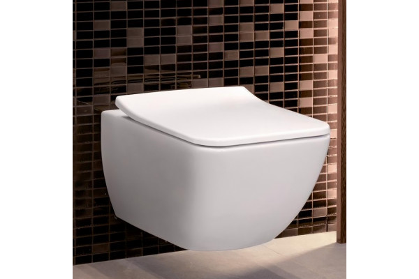 Унитаз подвесной Villeroy & Boch Venticello 4611RSR1 безободковый, Ceramicplus, белый, прямоугольный, 37.5x56 см