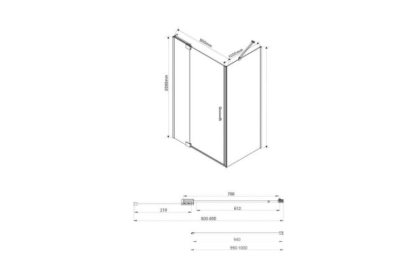 Душевой уголок Vincea Extra VSR-1E809010CL 90х100х200 профиль хром, стекло прозрачное, прямоугольный, двери распашные