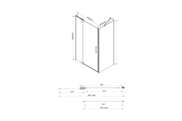 Душевой уголок Vincea Extra VSR-1E901010CL 100х100х200 профиль хром, стекло прозрачное, прямоугольный, двери распашные