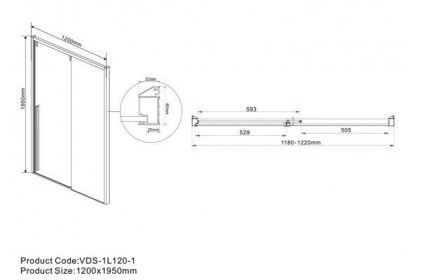 Душевая дверь Vincea Lugano VDS-1L120CGB-1 120x195 профиль чёрный, стекло тонированное, раздвижная