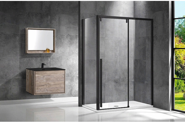 Душевой уголок Vincea Lugano VSR-1L8012CLB-1 120х80х195 профиль чёрный, стекло прозрачное, прямоугольный, двери раздвижные