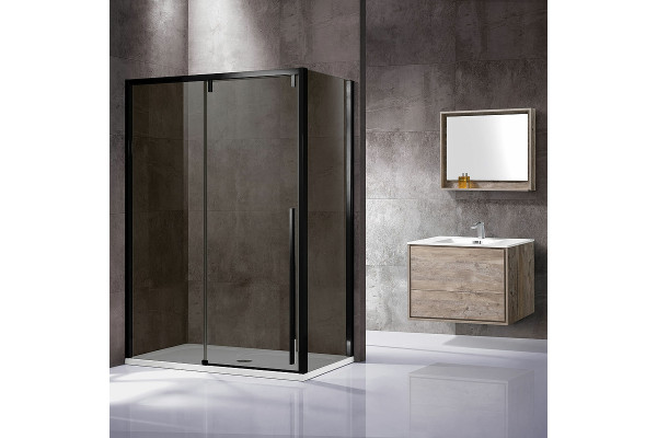 Душевой уголок Vincea Lugano VSR-1L9012CGB-1 120х90х195 профиль чёрный, стекло тонированное, прямоугольный, двери раздвижные