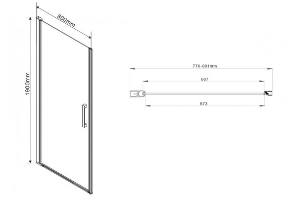 Душевая дверь Vincea Orta VPP-1O800CH-L 80x190 профиль хром, стекло рифленое, распашная, левая