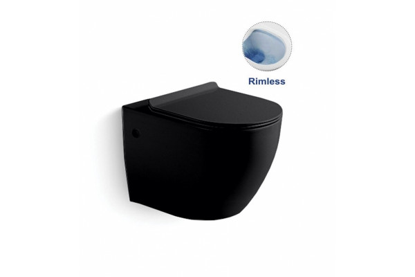Унитаз Vincea Globo VT1-14MB подвесной Черный матовый с сиденьем Микролифт, черный, овальный, 36.5x55 см