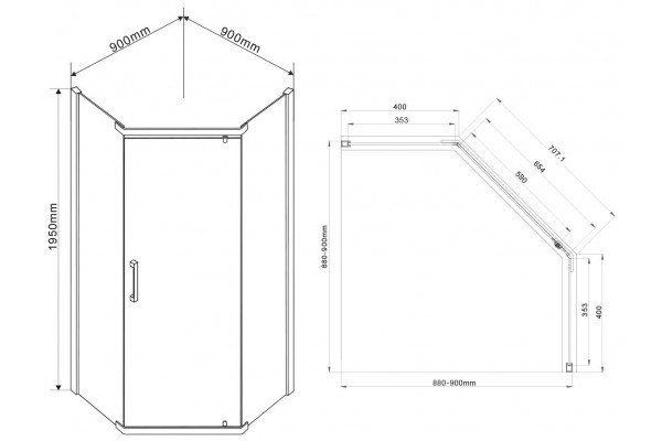 Душевой уголок Vincea Stresa VSP-1S900CL 90x90х195 профиль хром, стекло прозрачное, двери распашные