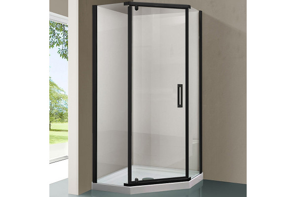 Душевой уголок Vincea Stresa VSP-1S100CLB 100x100х195 профиль чёрный, стекло прозрачное, двери распашные