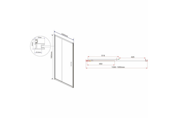 Душевая дверь Vincea Garda VDS-1G105CL 105x190 профиль хром, стекло прозрачное, раздвижная