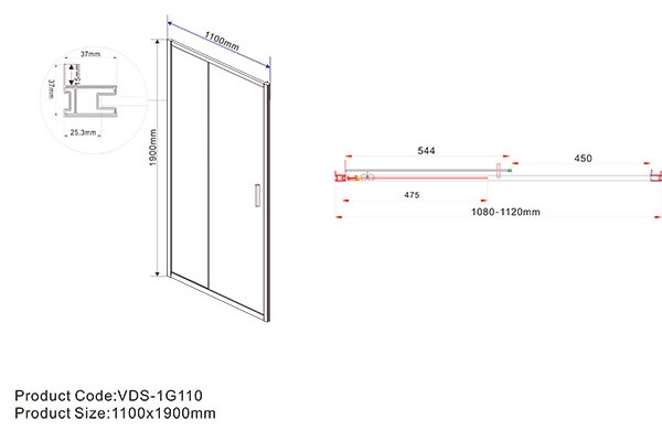 Душевая дверь Vincea Garda VDS-1G110CH 110x190 профиль хром, стекло рифленое, раздвижная