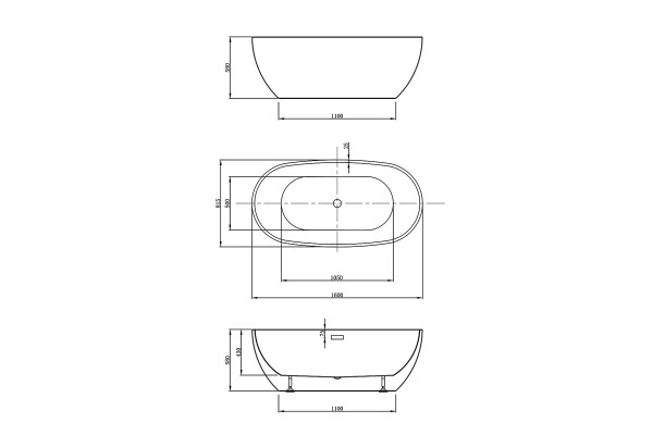Ванна акриловая Vincea 160 x 81.5 x 58 см, слив-перелив в комплекте, белый, VBT-408-1600, овальная, отдельностоящая