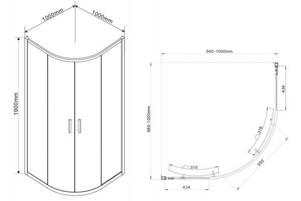 Душевой уголок Vincea Garda VSQ-1G100CL 100x100х190 профиль хром, стекло прозрачное, четверть круга, двери раздвижные