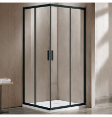 Душевой уголок Vincea Garda VSS-1G100CLB 100x100х190 профиль черный, стекло прозрачное, квадратный, двери раздвижные