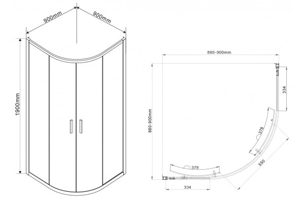 Душевой уголок Vincea Garda VSQ-1G900CLB 90x90х190 профиль черный, стекло прозрачное, четверть круга, двери раздвижные