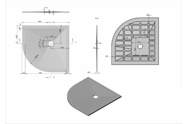 Душевой поддон из искусственного камня Vincea 90x90 VST-4SQ9090A чёрный четверть круга,  в современном стиле