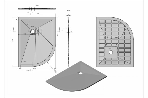 Душевой поддон из искусственного камня Vincea VST-4SQ9012W-R 120x90 белый, матовый, четверть круга, правый