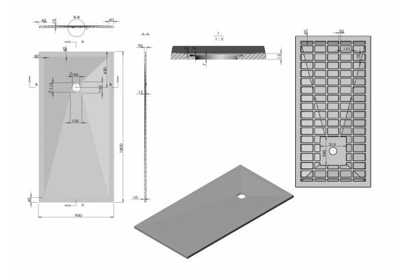 Душевой поддон из искусственного камня Vincea VST-4SR9018W 180x90 белый, матовый, прямоугольный