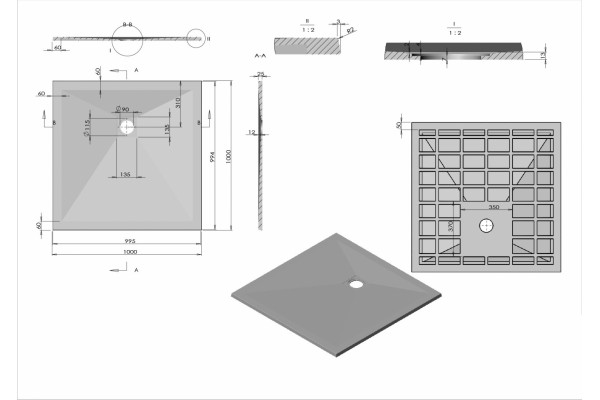 Душевой поддон из искусственного камня Vincea VST-4SR1010W 100x100 белый, матовый, квадратный