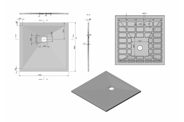 Душевой поддон из искусственного камня Vincea VST-4SR9090A 90x90 антрацит квадратный,  в современном стиле