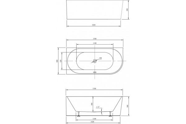 Акриловая ванна Vincea VBT-402-1700L белая, L, асимметричная, пристенная