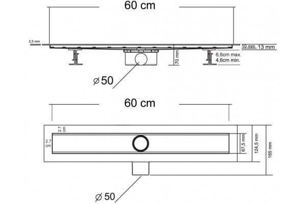 Душевой лоток Vincea Say Optima SAY.601.60.B.M.S.NSNGH 60 см, матовый черный, в пол около стены, выпуск боковой