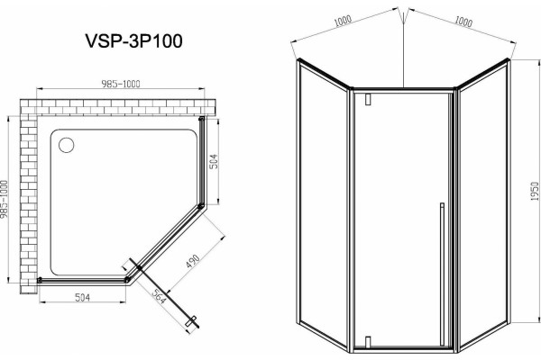 Душевой уголок Vincea Penta VSP-3P100CL 100x100, профиль хром, стекло прозрачное, двери распашные