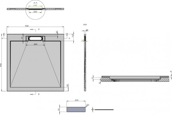 Поддон для душа Vincea VST-4SRL9090A 90x90 антрацит квадратный, низкий