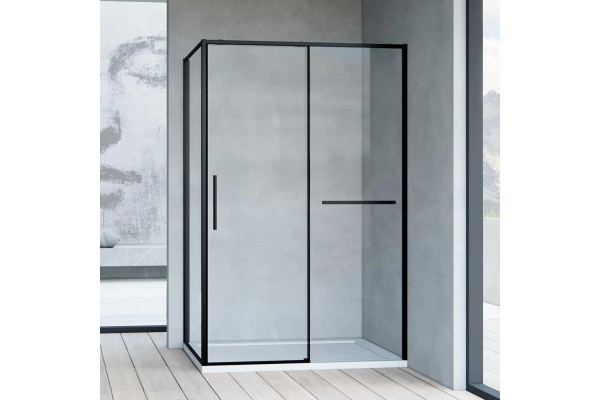 Душевой уголок Vincea Slim Soft VSR-1SS9012CLB 120x90, профиль черный, стекло прозрачное, двери раздвижные, с покрытием анти-капля